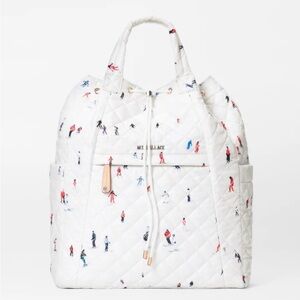 MZ Wallace White Quilted Backpack with Ski Print - like NEW!